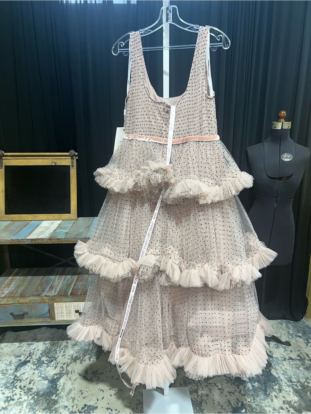 Mac Duggal 20776 NWT Pink Sleeveless Dot Net Ruffle Dress - Picture 6 of 10
